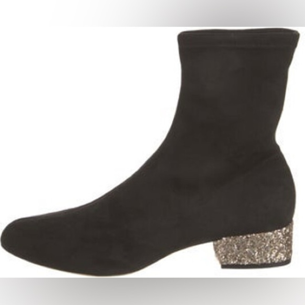 Jimmy Choo Black Suede Ankle Boots with Glitter Heel 38.5 EUC - Picture 12 of 12